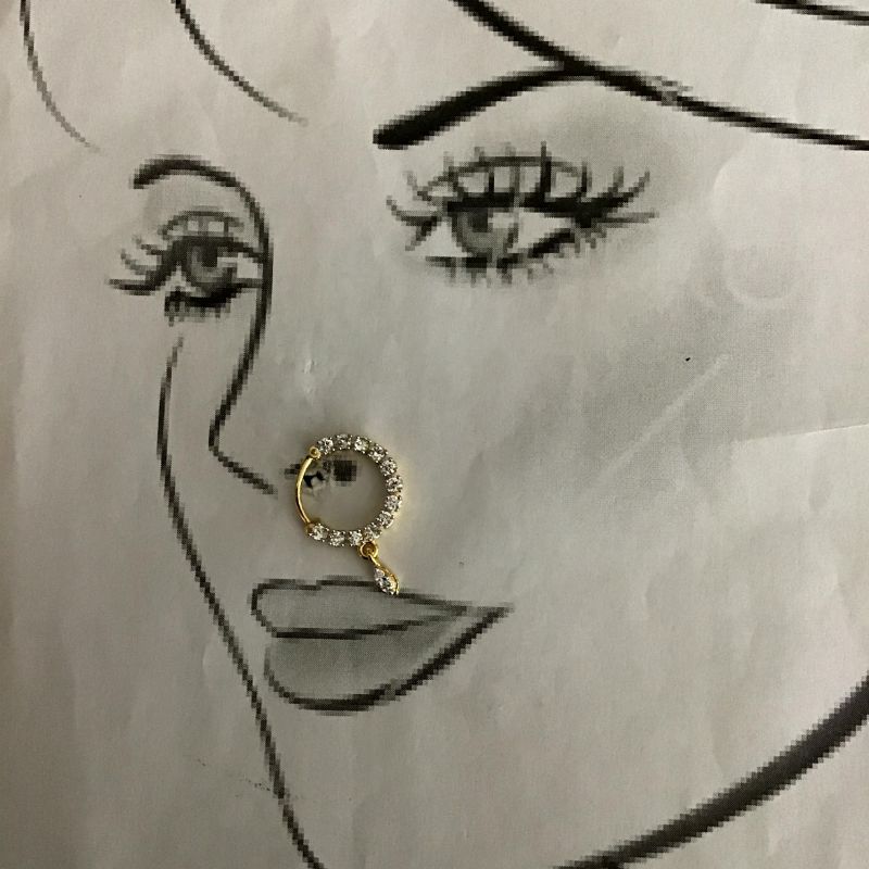 Gold Zircon/AD Nose Ring 9188-3698 - Dazzles Jewellery