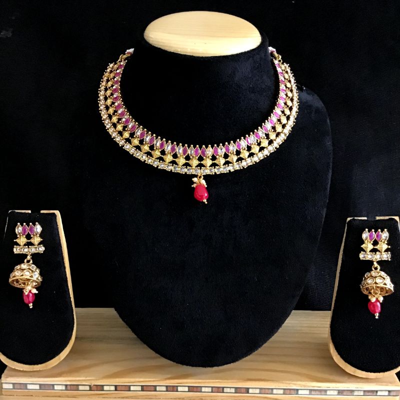 Ruby Gold Look Necklace Set 9467-4301 - Dazzles Jewellery