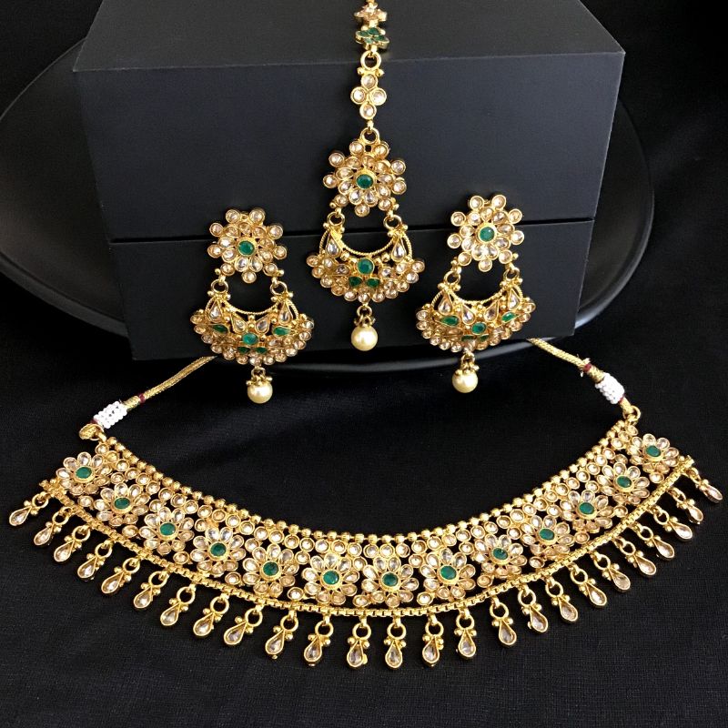 Green Gold Look Necklace Set - Dazzles Jewellery