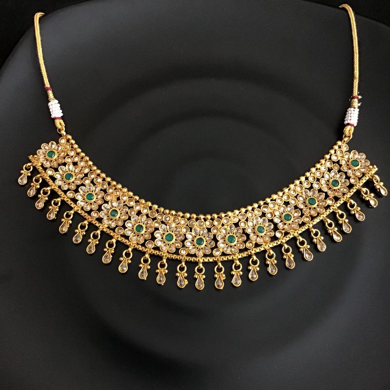 Green Gold Look Necklace Set - Dazzles Jewellery