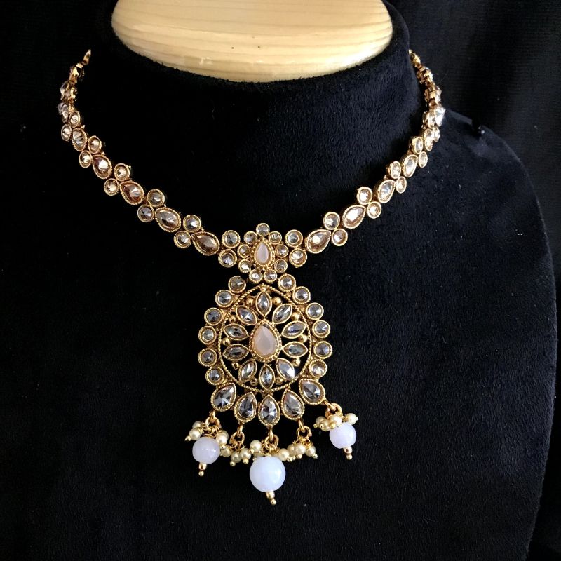 Pink Gold Look Necklace Set 9520-4377 - Dazzles Jewellery