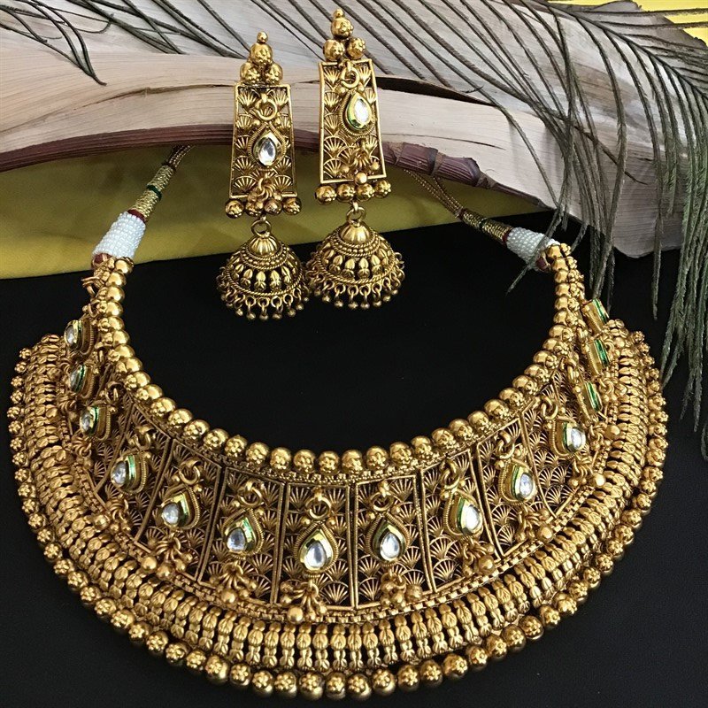 Antique Finish Gold Look Choker - Dazzles Jewellery