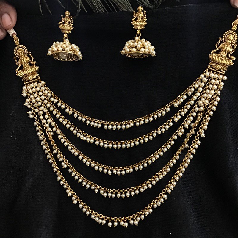Antique Gold Temple Necklace Set - Dazzles Jewellery
