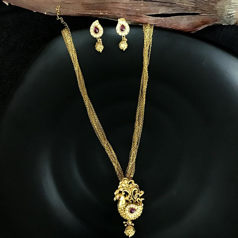 Ruby Gold Finish Pendant Set - Dazzles Jewellery