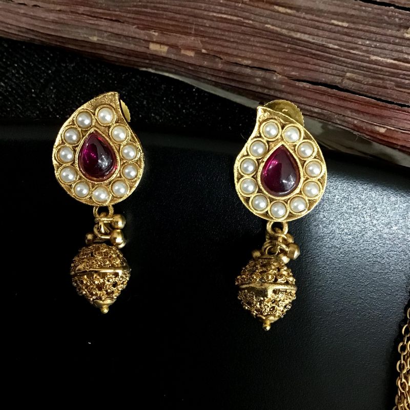 Ruby Gold Finish Pendant Set - Dazzles Jewellery