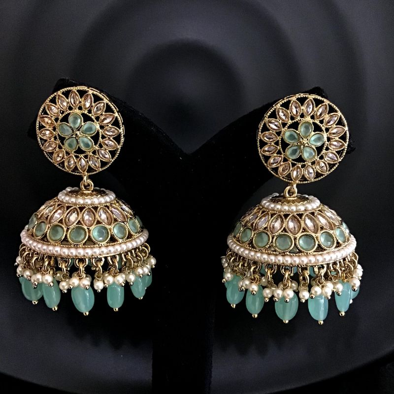 Mint Green Antique Earrings 9599-4530 - Dazzles Jewellery