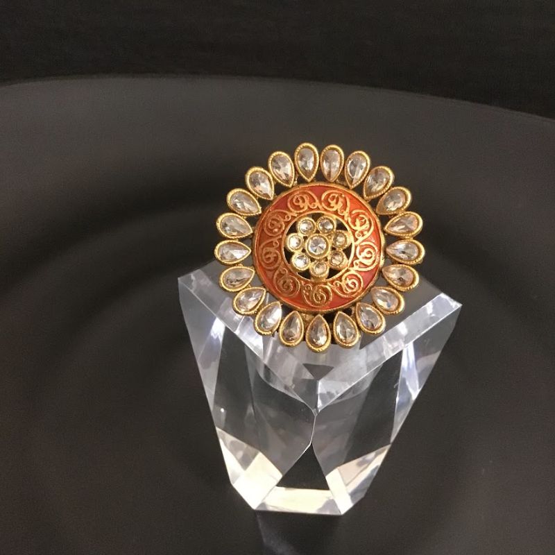 Buy Red Meenakari Gold Polish Adjustable Cocktail Ring 9729 4795 Online 6844611559477 Dazzles Jewellery