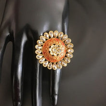 Red Meenakari Gold Polish Adjustable Cocktail Ring 9729-4795 - Dazzles Jewellery
