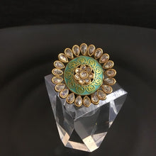 Gold Polish Mint Green Adjustable Cocktail Ring 9729-4796 - Dazzles Jewellery