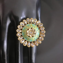 Gold Polish Mint Green Adjustable Cocktail Ring 9729-4796 - Dazzles Jewellery