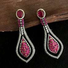 Stylish And Beutiful American Diamond Earrings With Ruby Stones In Victorian Polish