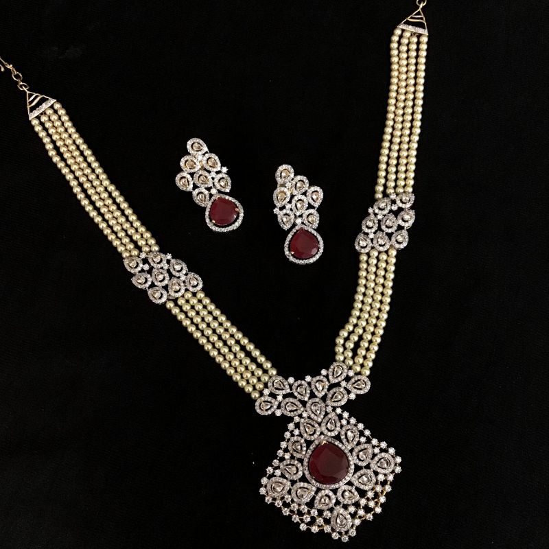 Ruby Zircon/AD Pendant Set 13838-0927 - Dazzles Jewellery