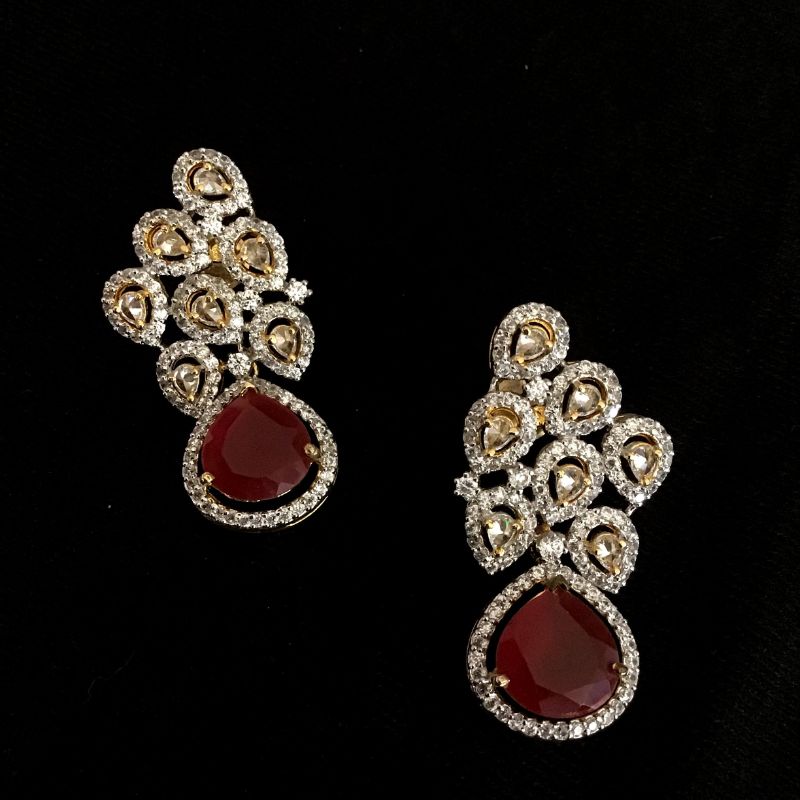 Ruby Zircon/AD Pendant Set 13838-0927 - Dazzles Jewellery