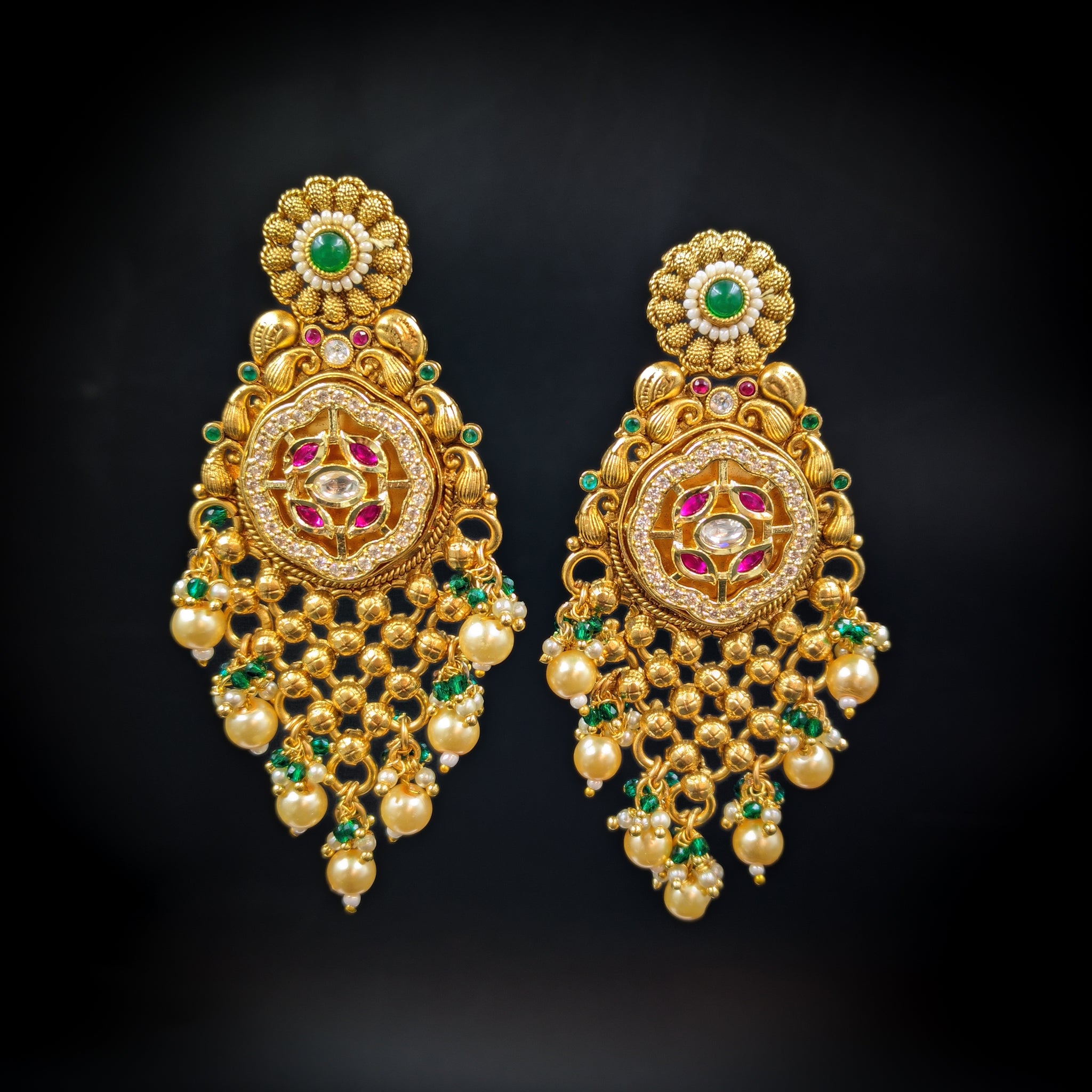 Ruby Green Gold Look Earring 15572-2719 - Dazzles Jewellery