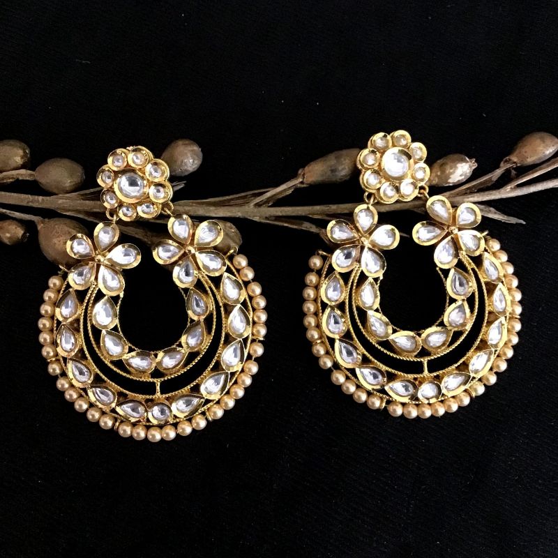 White Kundan Earring 1358-0892 - Dazzles Jewellery