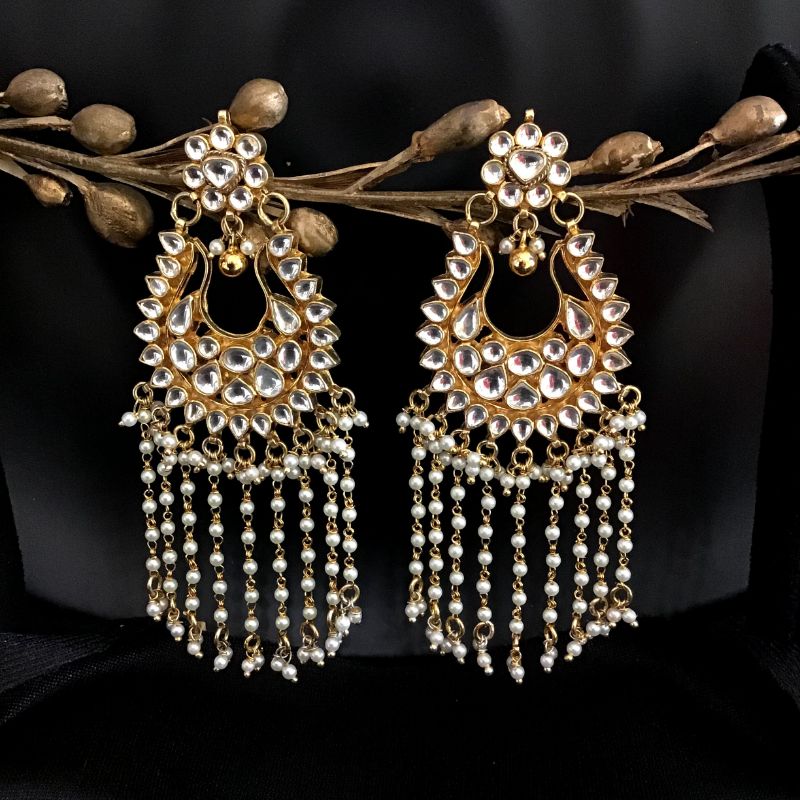 White Pachhi Kundan Chandbali Earring 13926-1015 - Dazzles Jewellery