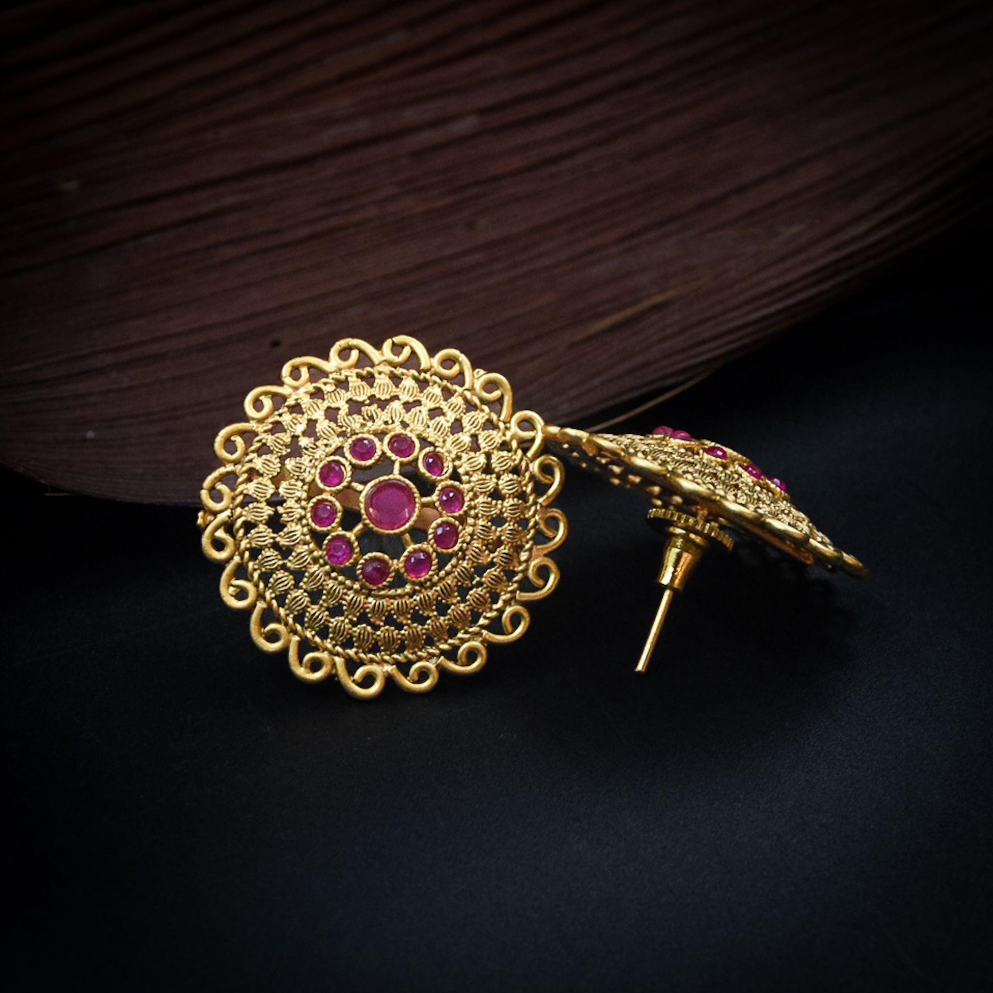 Ruby Antique Gold Studs 17384-4532 - Dazzles Jewellery