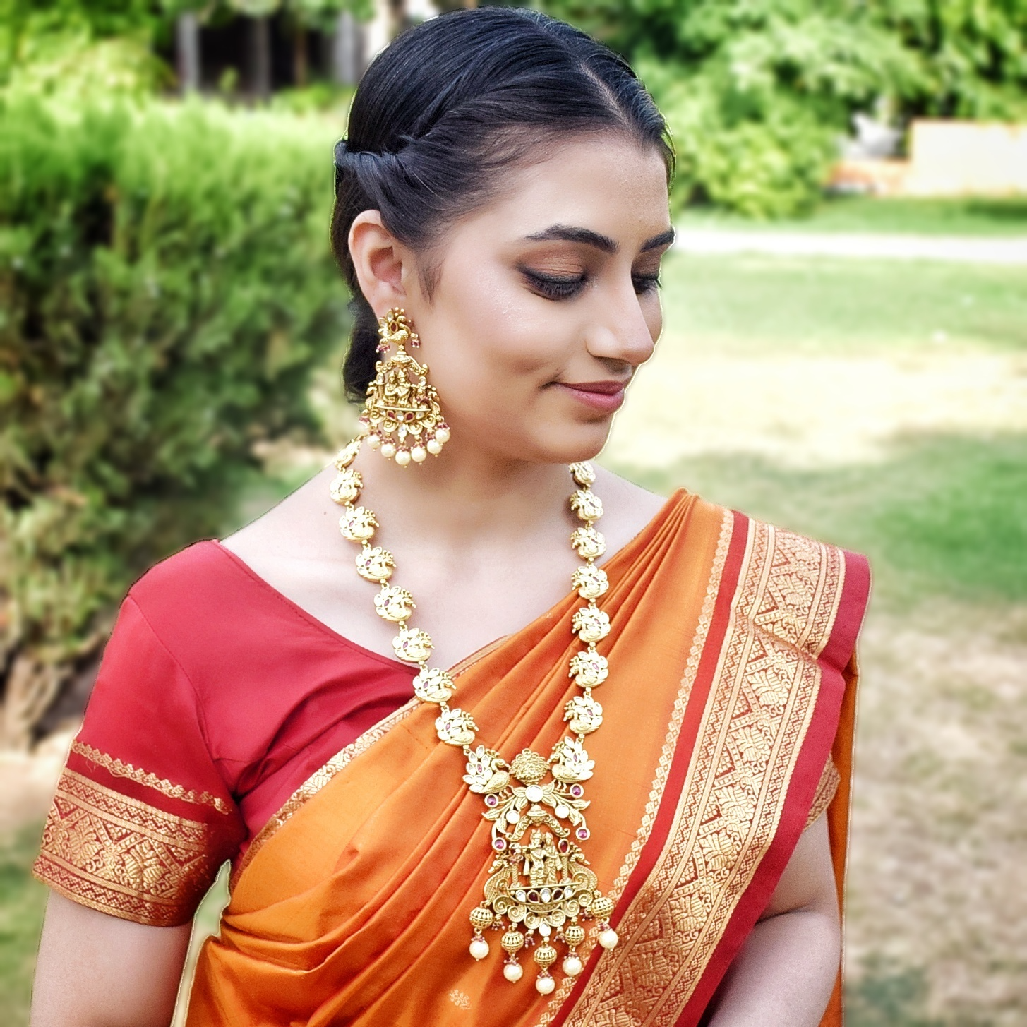 Krishna Radha Long Temple Necklace Set 5743-83 - Dazzles Jewellery