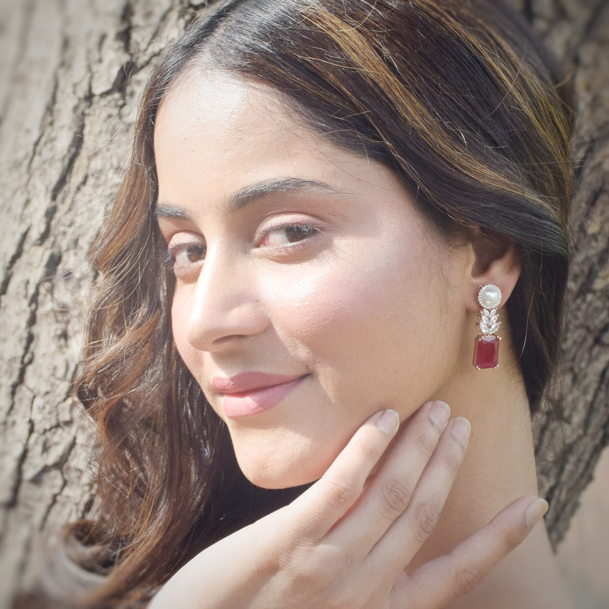 Rose Gold Polish Zircon/AD Earring 6713-69 - Dazzles Jewellery