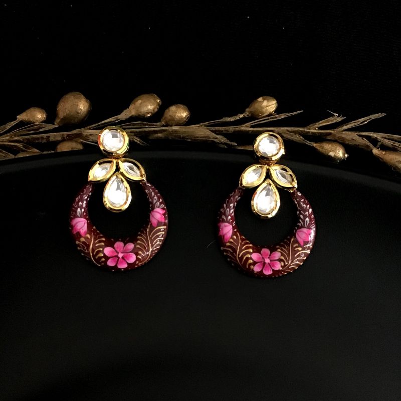 Brown Kundan Earring 13576-0895 - Dazzles Jewellery