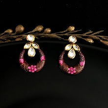 Kundan Chandbali With Brown Meenakari