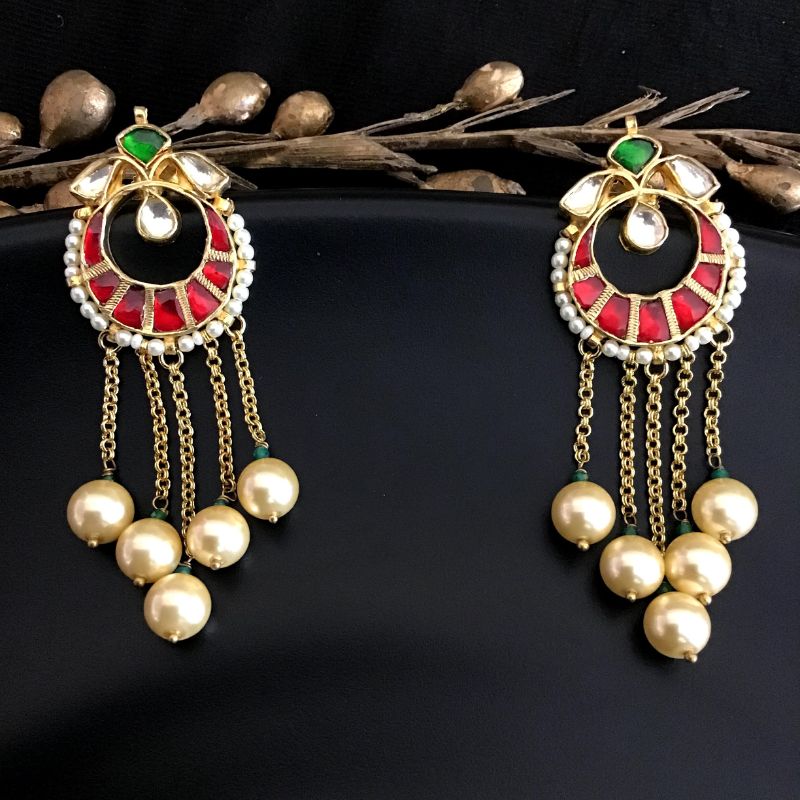 Red Kundan Earring 13537-0608 - Dazzles Jewellery
