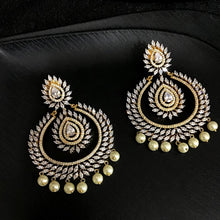 Fancy American Diamond Chandbali With Pearl Latkan In Gold Finish