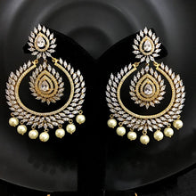 Fancy American Diamond Chandbali With Pearl Latkan In Gold Finish