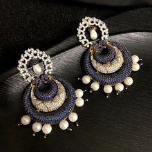 Elegant American Diamond Chandbali In Blue Color With Pearl Latkan
