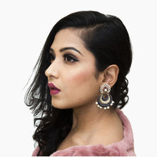 Face Look Of Elegant American Diamond Chandbali In Blue Color With Pearl Latkan