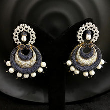 Elegant American Diamond Chandbali In Blue Color With Pearl Latkan