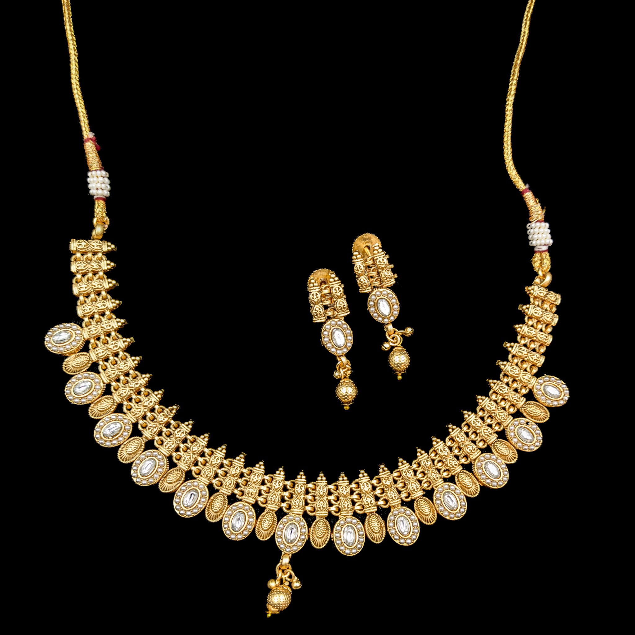 Round Neck Polki Necklace Set 7722-21 - Dazzles Jewellery