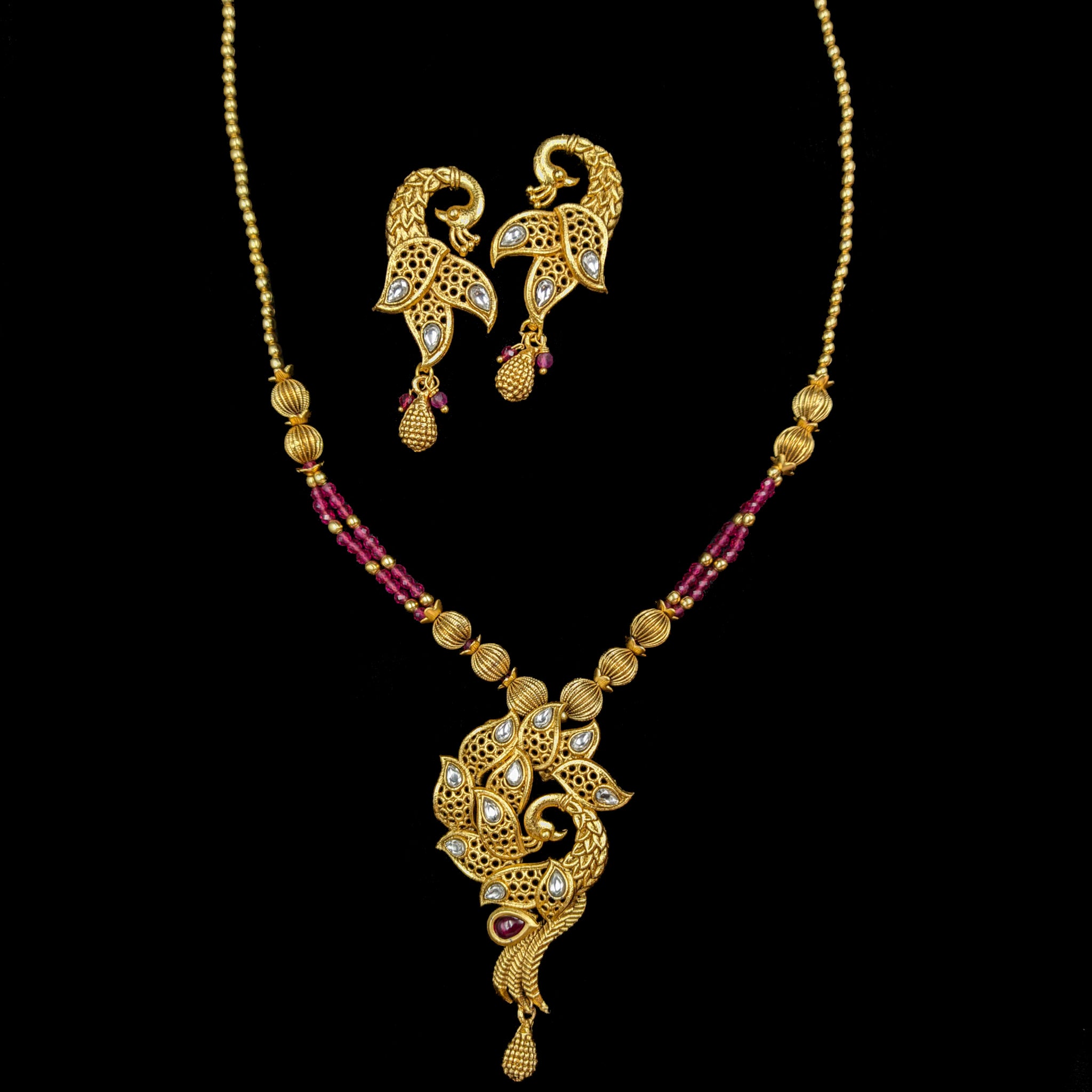 Antique Gold Plated Pendant Set 6994-1 - Dazzles Jewellery