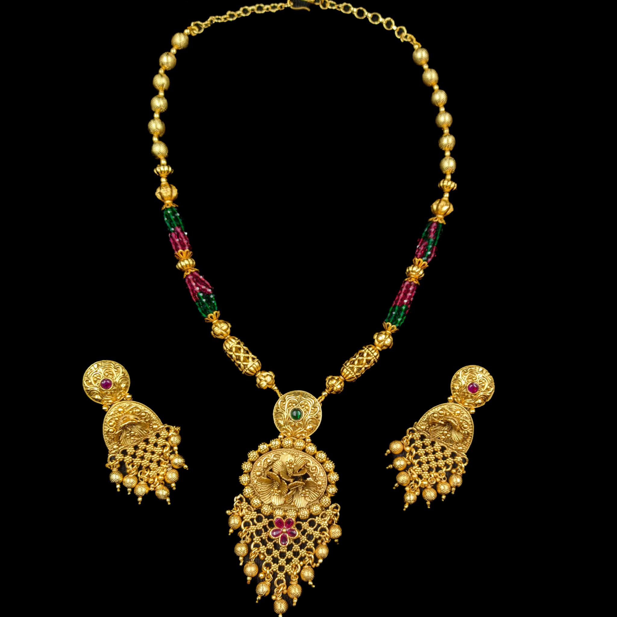 Antique Gold Plated Pendant Set 6990-1 - Dazzles Jewellery