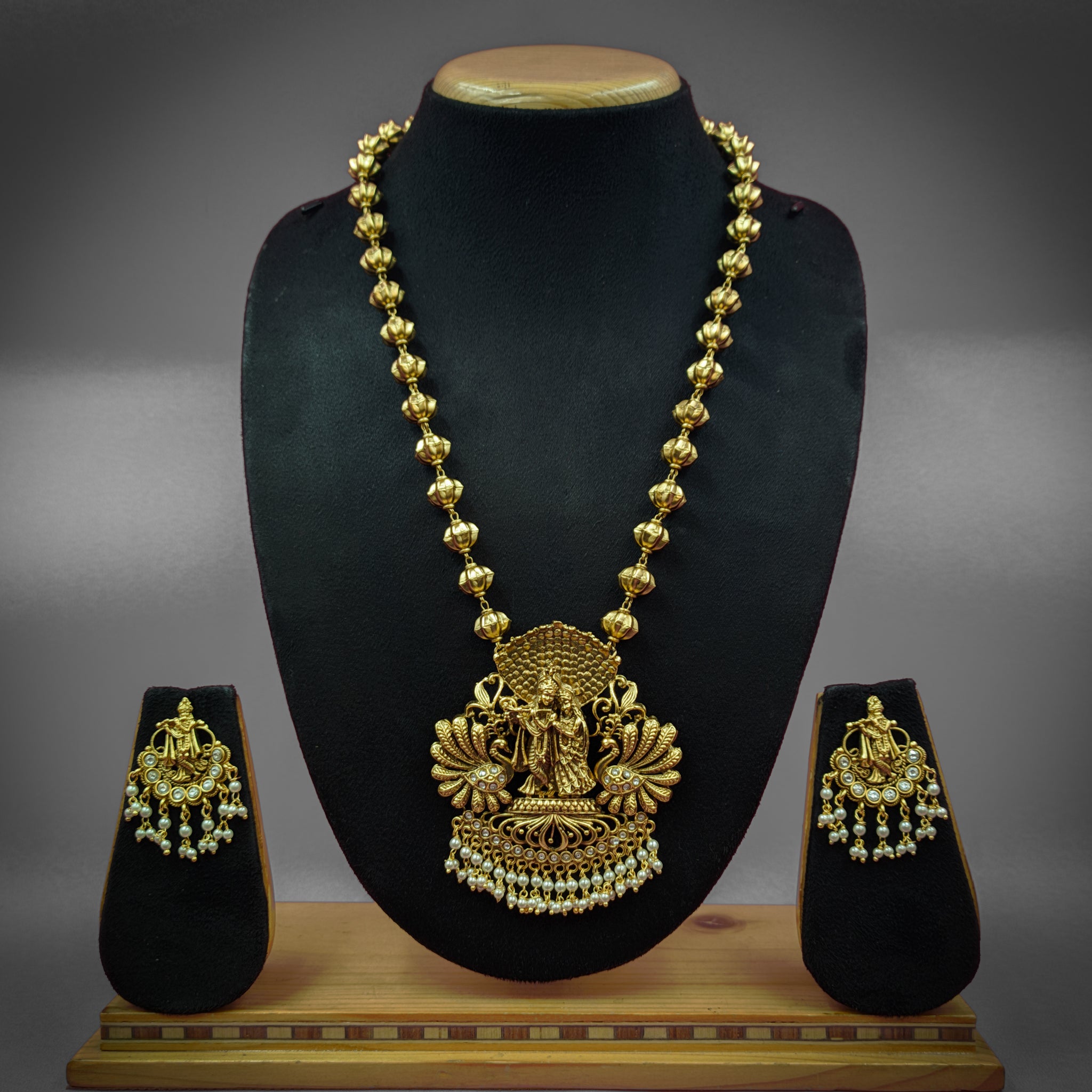 Long Neck Temple Necklace Set 6384-28 - Dazzles Jewellery