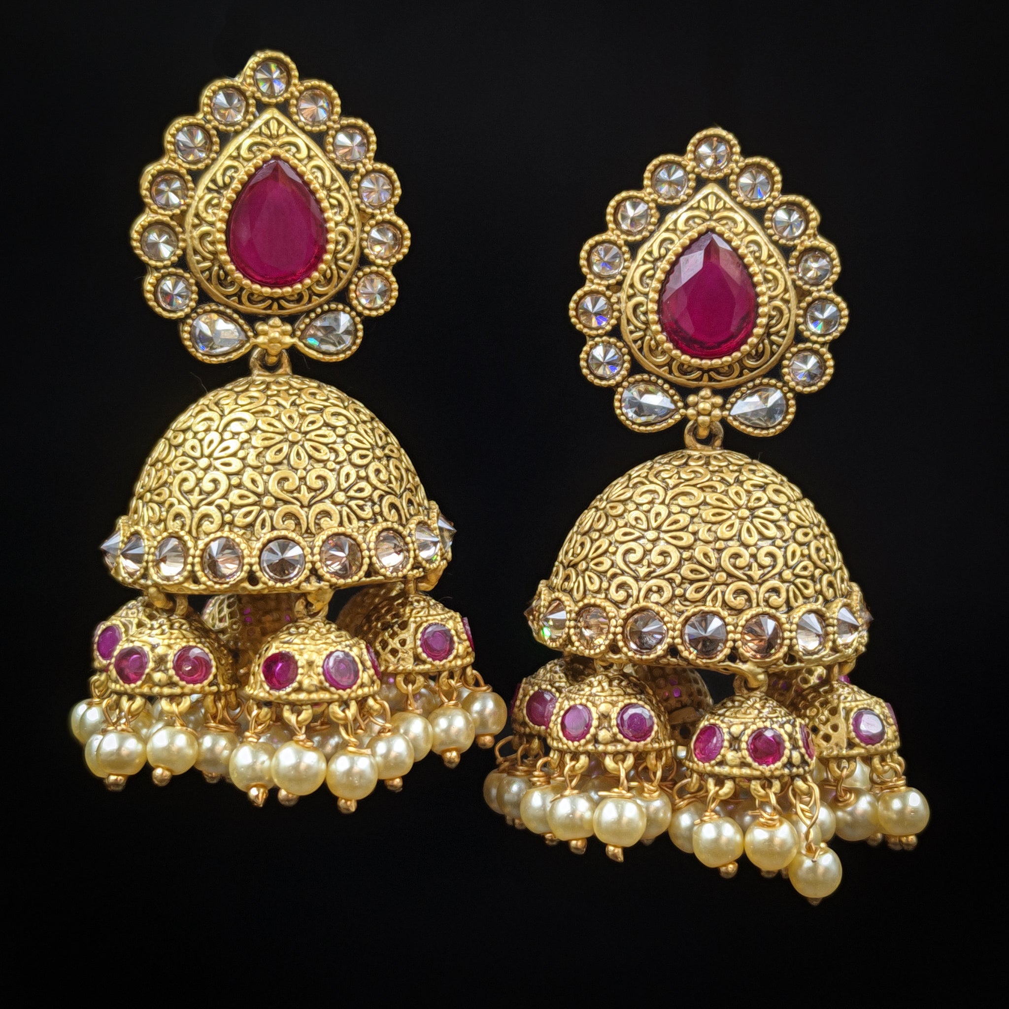 Antique Gold Plated Jhumki Earring 16510-3657 - Dazzles Jewellery