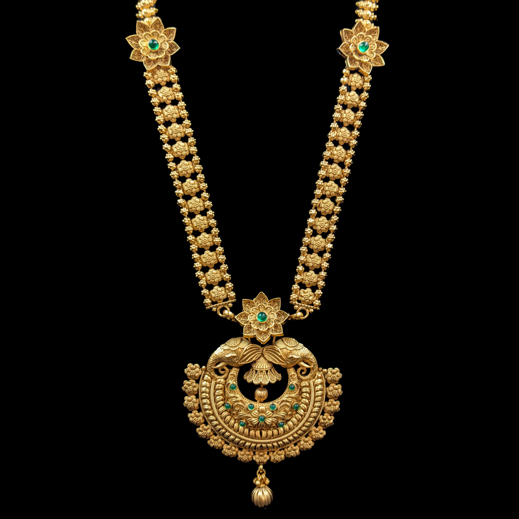 Long Neck Temple Necklace Set 6383-28 - Dazzles Jewellery