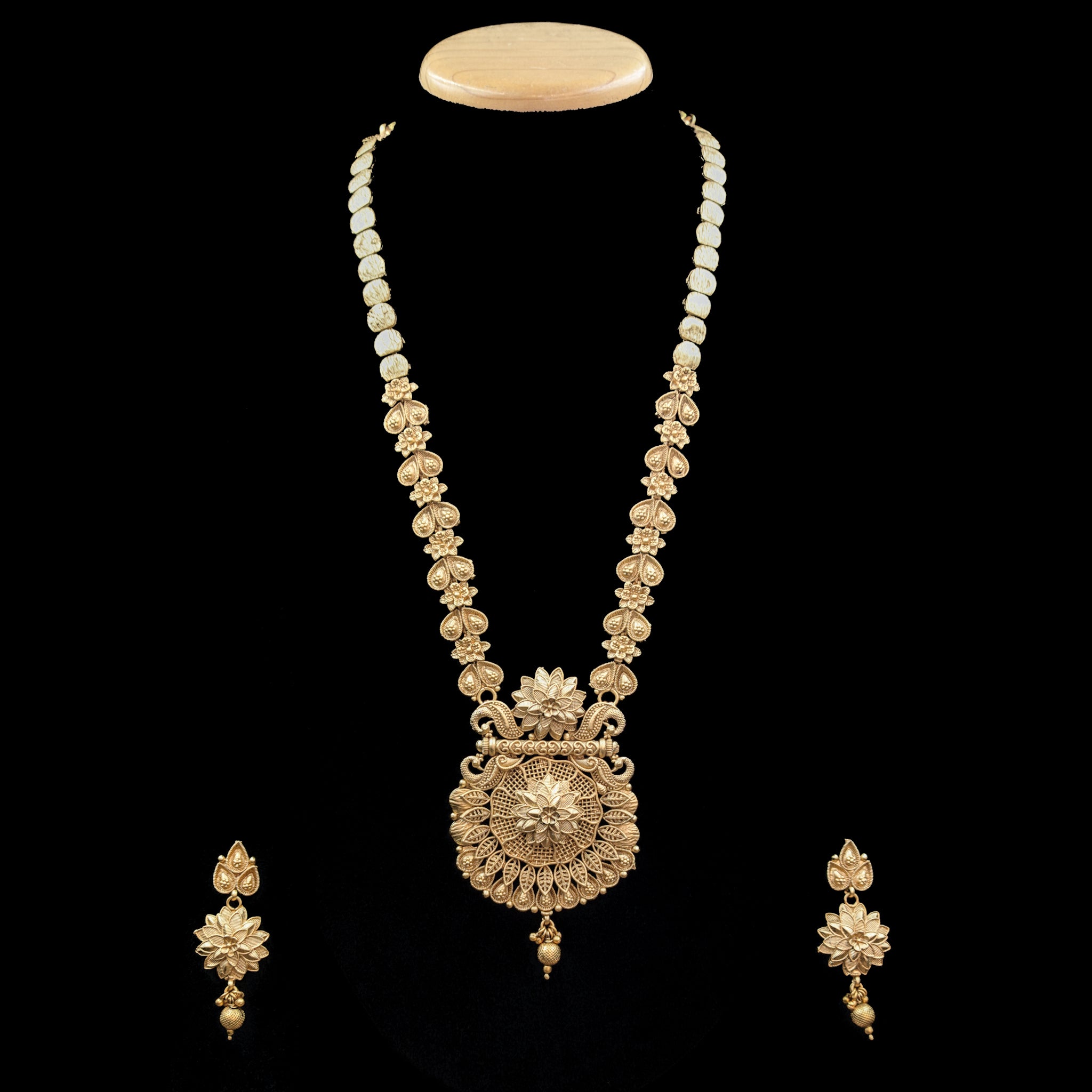 Gold plated Long Antique Necklace Set 6000-33 - Dazzles Jewellery