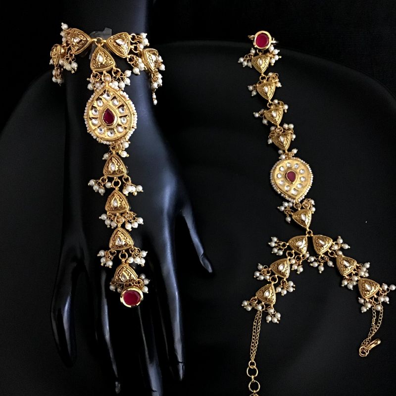 Ruby Kundan Hathphool 13854-0943 - Dazzles Jewellery