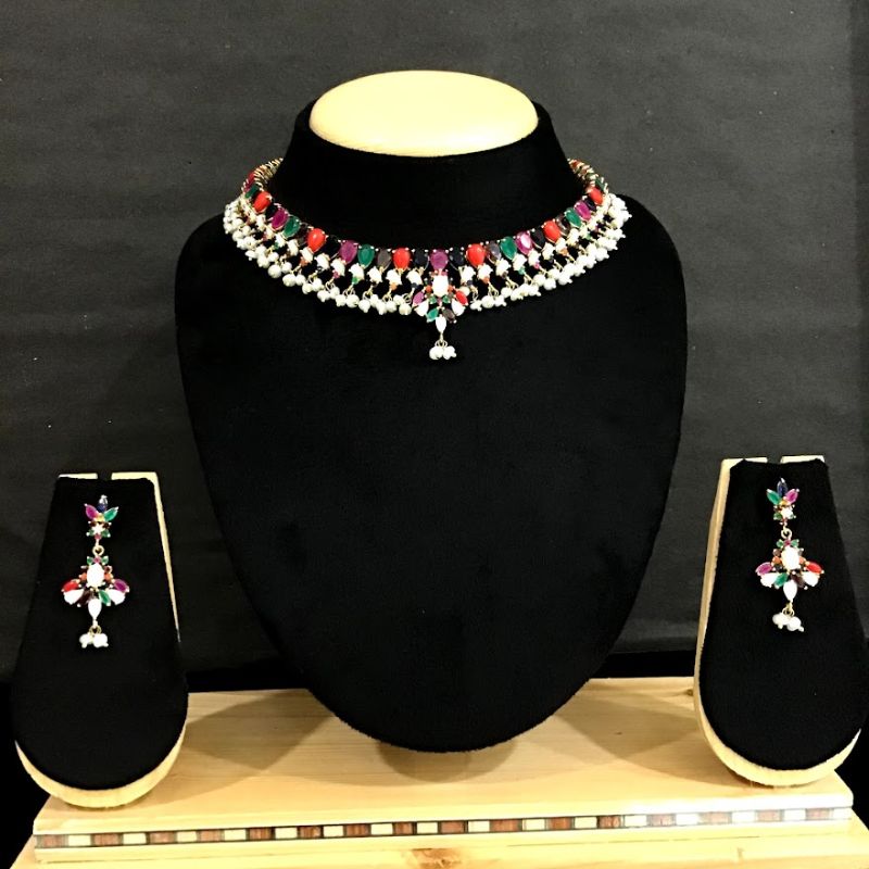 Multi Jadau Necklace Set - Dazzles Jewellery