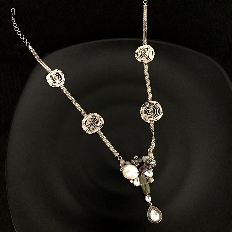White Oxidized Pendant Set 13565-0636 - Dazzles Jewellery