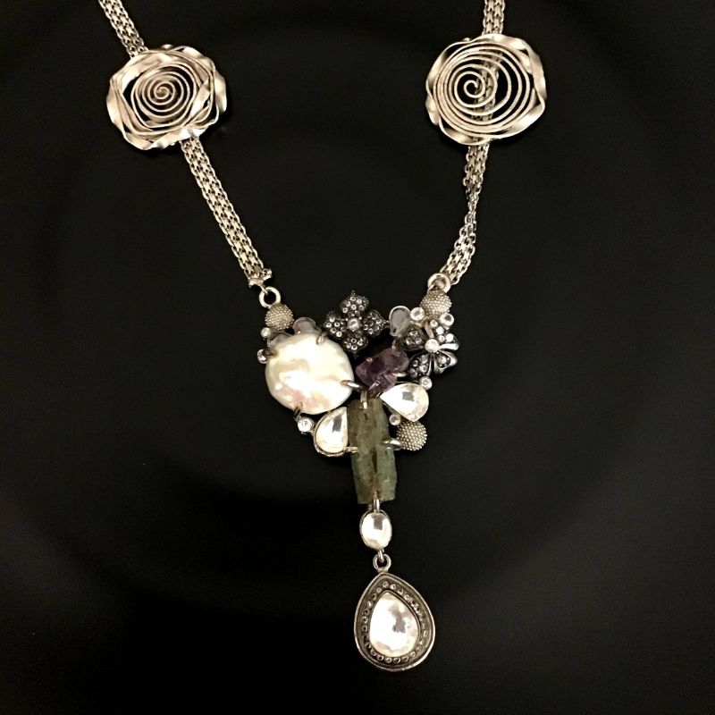 White Oxidized Pendant Set 13565-0636 - Dazzles Jewellery