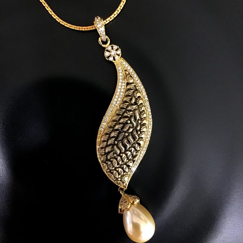 Gold Zircon/AD Pendant Set 13624-0695 - Dazzles Jewellery