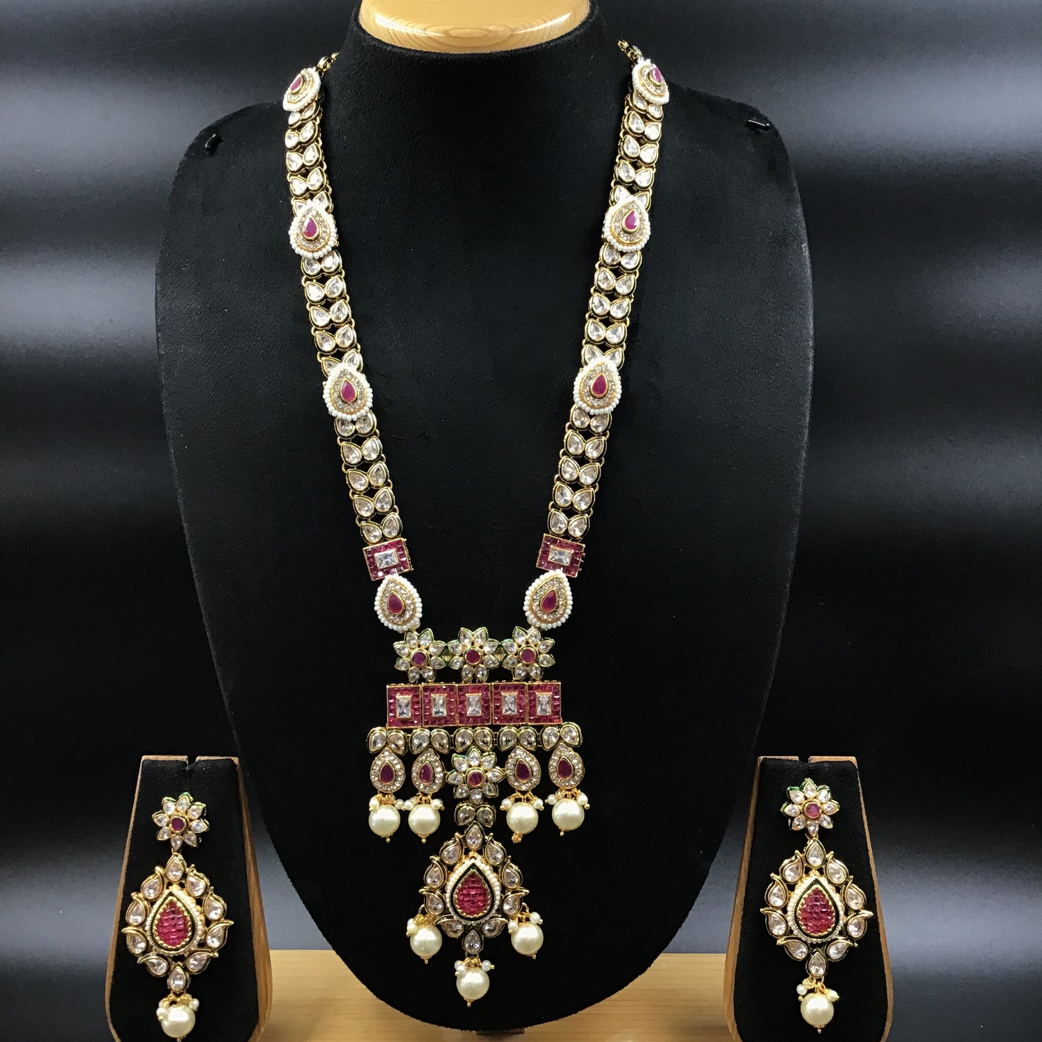 Long Neck Polki Necklace Set 4879-21 - Dazzles Jewellery