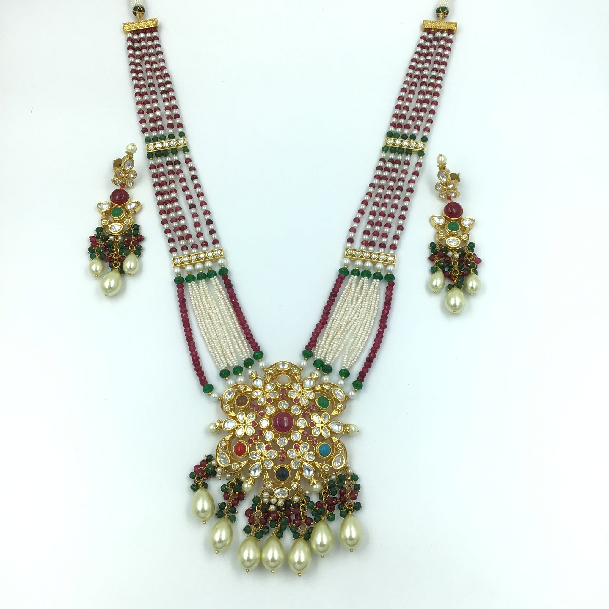 Multi Color Kundan Long Necklace Set 19314 - Dazzles Jewellery