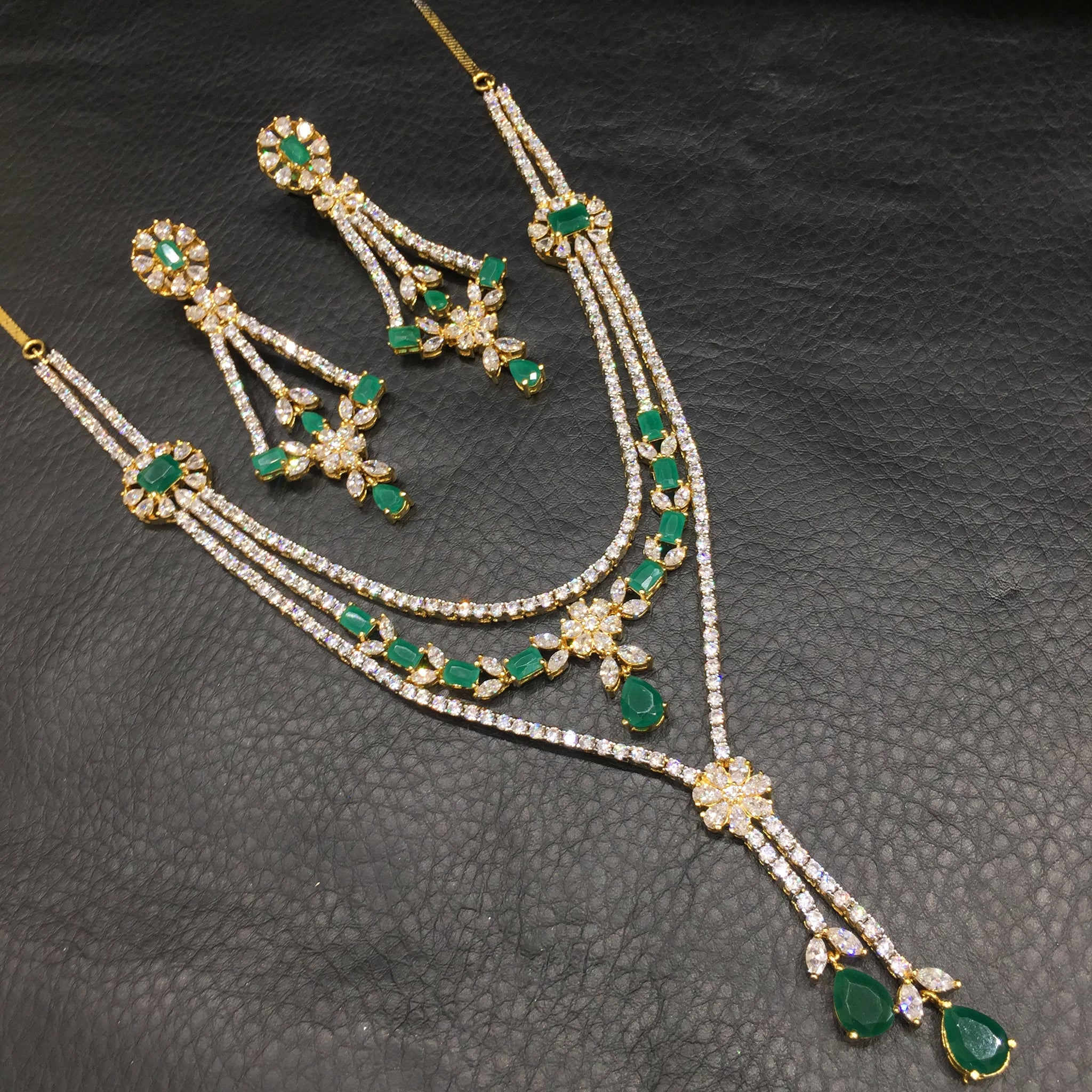 Green Zircon/AD Necklace Set - Dazzles Jewellery
