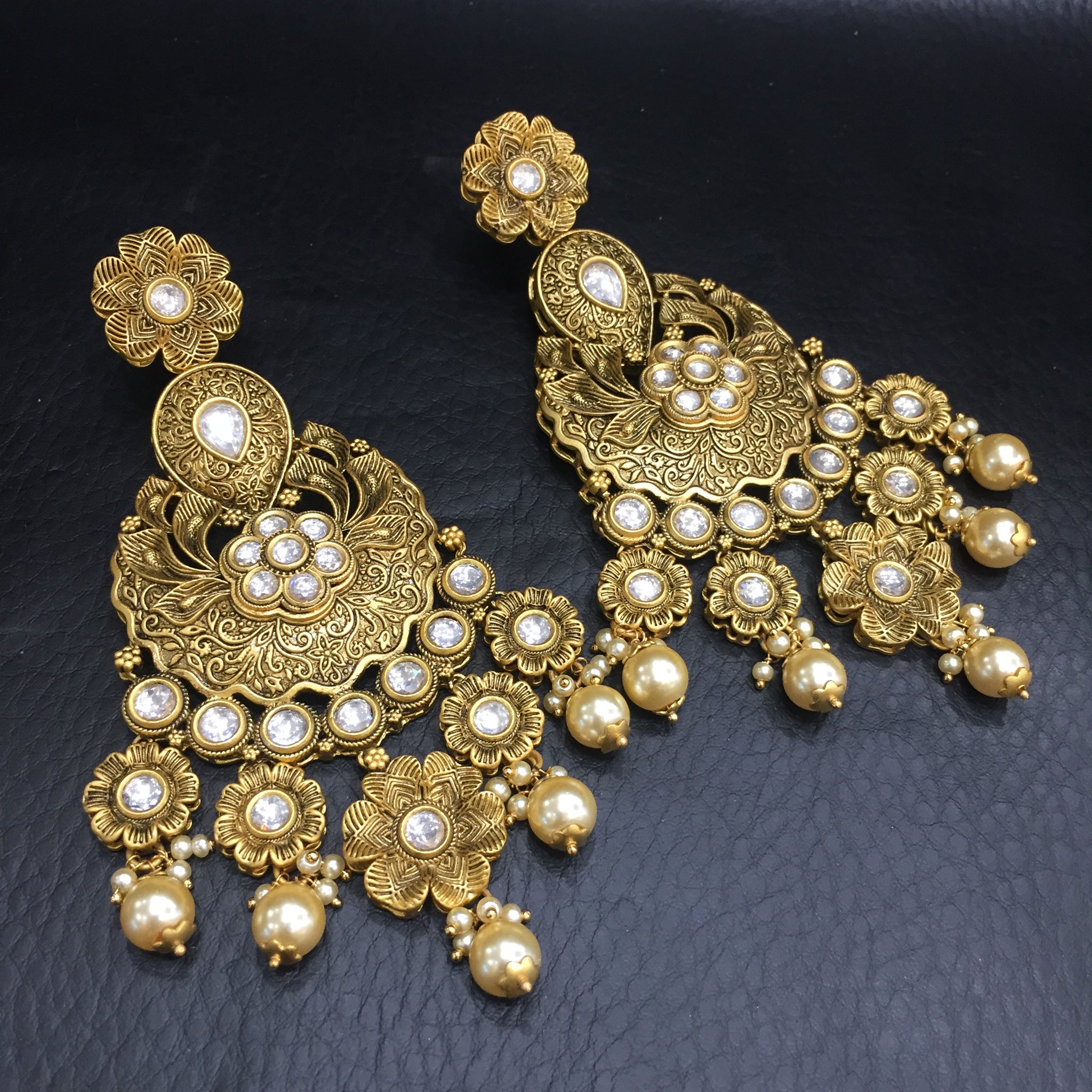 Antique Gold Plated Bridal Earring 12899-9499 - Dazzles Jewellery