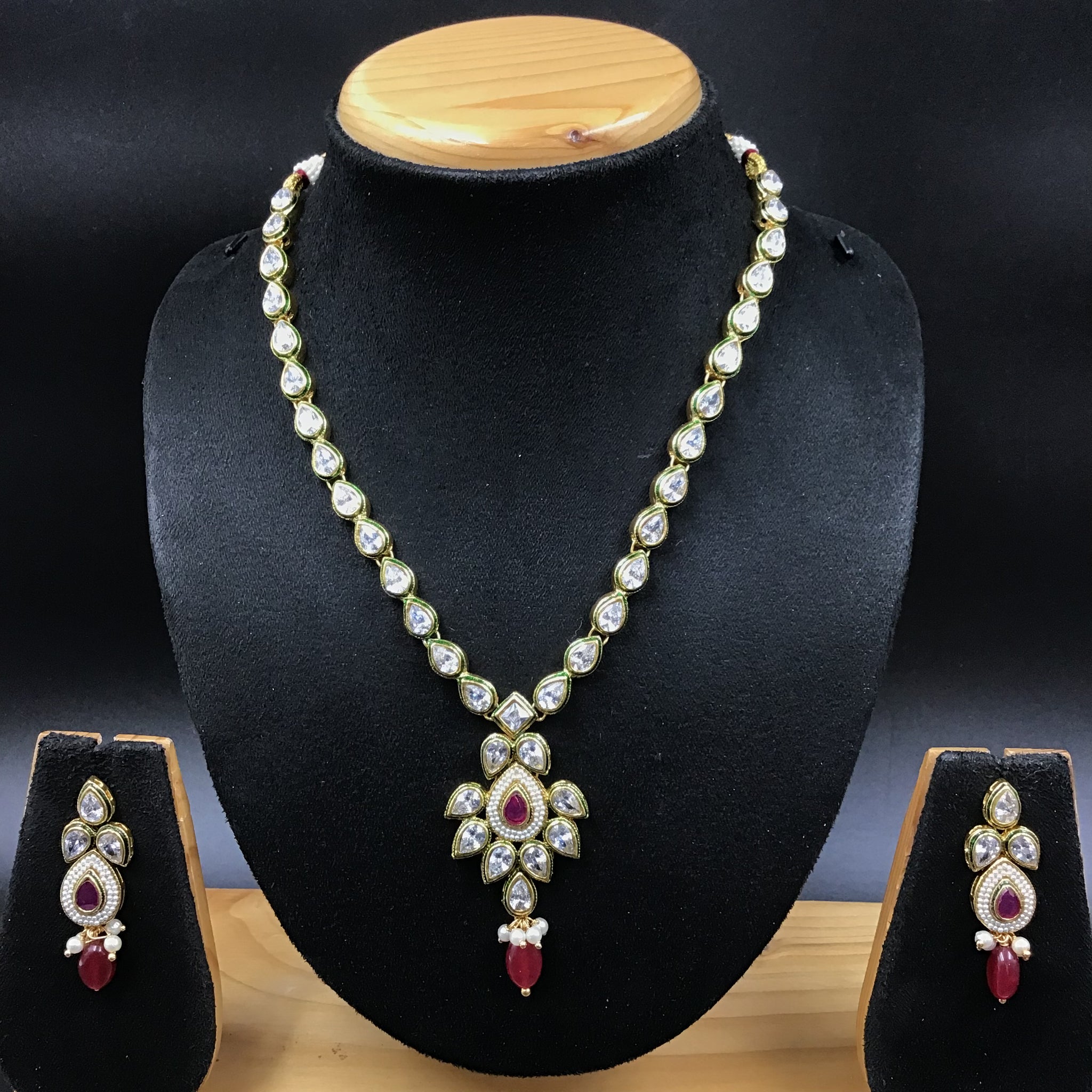 Round Neck Polki Necklace Set 4871-21 - Dazzles Jewellery