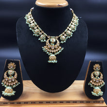 Designer kundan necklace set with meenakari work and paired jhumki - Dazzles Jewellery