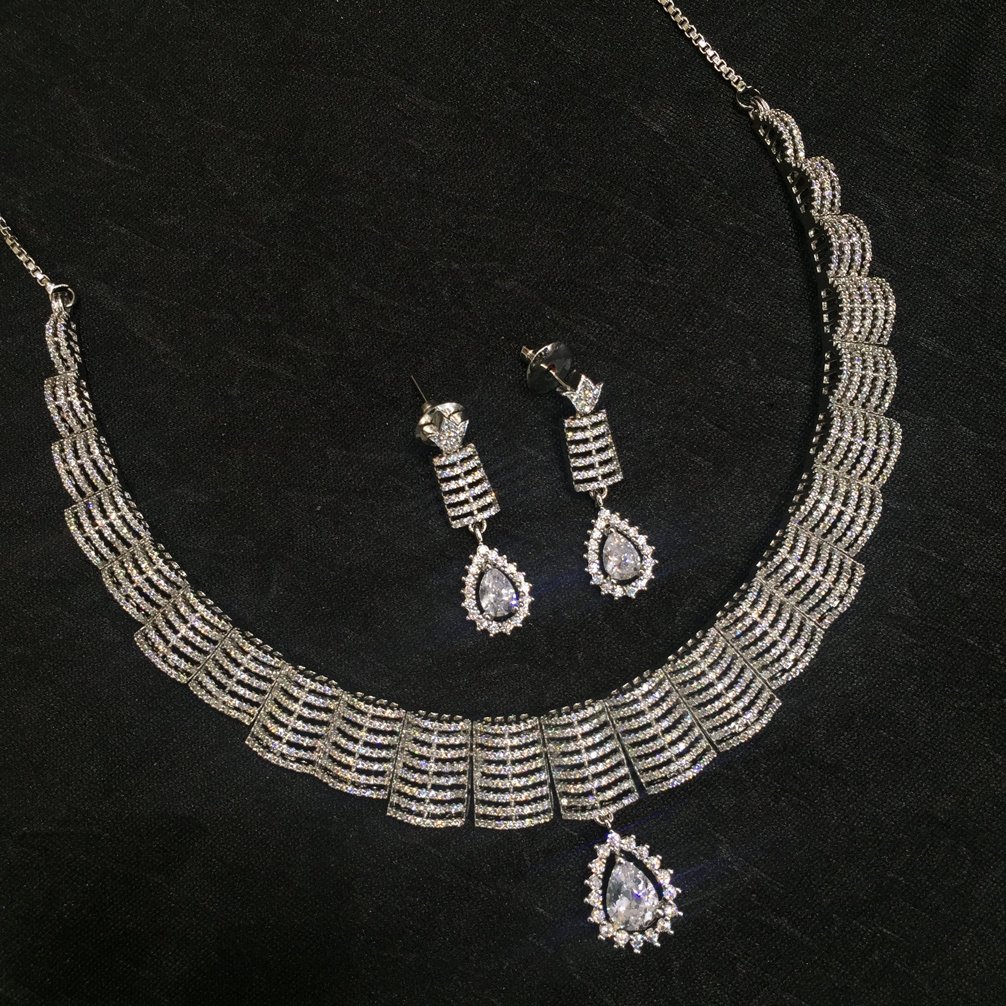 Round Neck Zircon/AD Necklace Set 6119-08 - Dazzles Jewellery